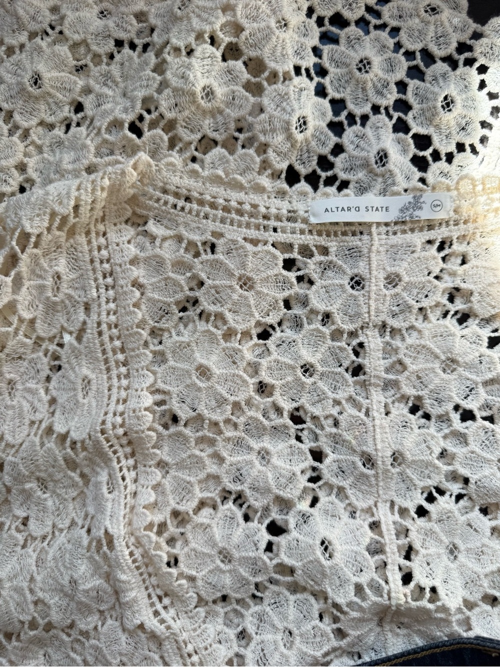 Altar’d State Cream Lace Kimono Duster Boho Sheer Cardigan S/M - Picture 8 of 11